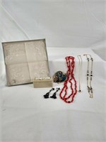 Costume Jewelry, Trinket Chest & Hankies