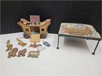 12" L Wooden Noah's Ark Pull Toy & Bunny Stool