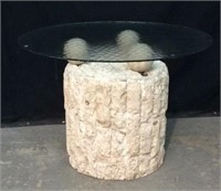 Short Stone Base Coffee Table w/ Glass Top V9A