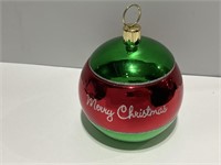 Merry Christmas ornament shaped glass cookie jar