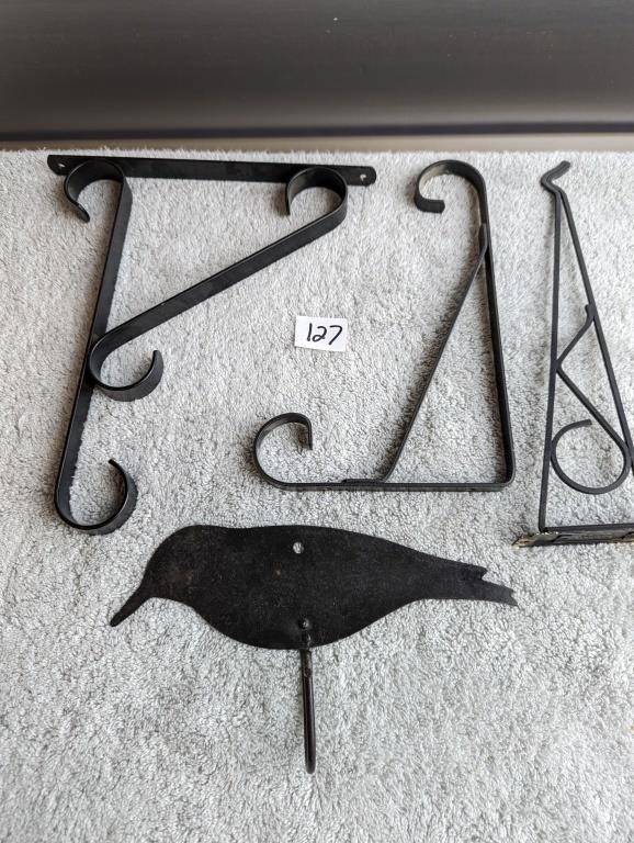 3 Cast Iron/ Metal Plant Hangers & Crow Hook