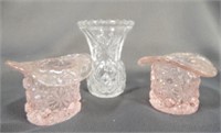 (2) Pink Indiana Glass Top Hat Toothpick Holders