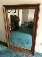 Heavy, Carved Floor Standing Oak Mirror