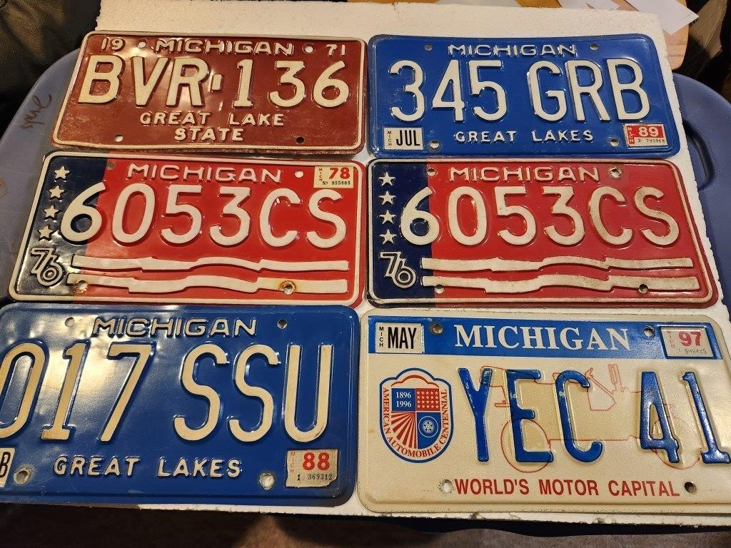 6 State of Michigan License Plates