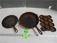 Cast iron skillet, griddle and corn muffing pan