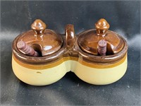 Brown Glazed Double Condiment Dish