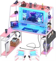 L Shaped Gaming Desk - Pink Gaming Desk w/Hutch..