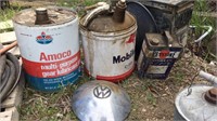4-Vintage Gas Cans, VW hub cap, Ammo box
