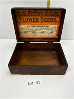 Old Wooden D.M. Ferry Flower Seeds Display Box