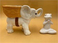 Porcelain Elephant Planter & Frog Decor