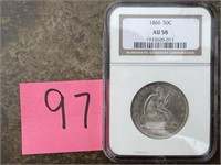 1866 Liberty Seated Half Dollar NGC AU58