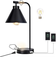 Industrial Black Table Lamp with USB Ports