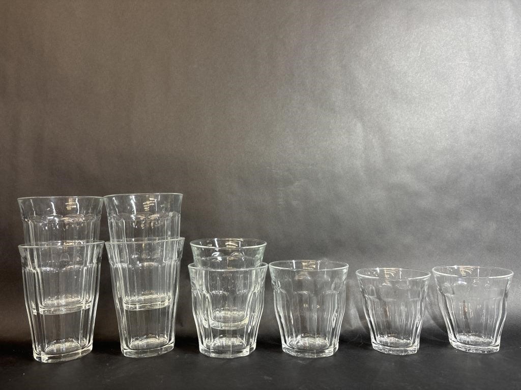 Nine Duralex Glass Cups