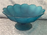 (F) vintage glass blue frosted satin glass
