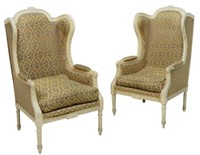 (2) FRENCH PAINTED WOOD WINGBACK BERGERES