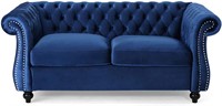 *Traditional Chesterfield Loveseat Sofa (Navy)