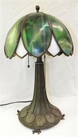 Parlor Lamp With Green Slag Glass Shade