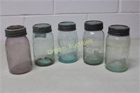 4 Aqua Crown Mason Jars & 1 Lilac Gem Mason Jar