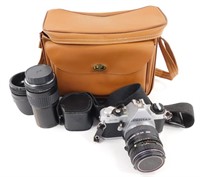 Vintage Pentax Film Camera w/ Lenses & Bag -