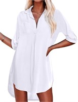 C51  UVN Swimsuit Cover Up Shirt, V Neck, 3/4 Slee