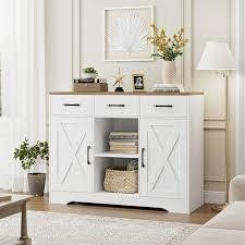 White Farmhouse Buffet Cabinet with Drawers