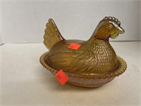 Vintage Brown Glass Hen
