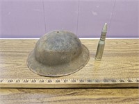 Old Metal Military Helmet & Large Bullet