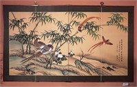Hand Painted on Linen Panels Oriental Bird Artwork