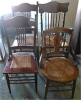 4 Cane Seat Pressed Back Chairs