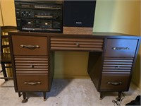 Small Wooden Desk w/7 Drawers & Chair