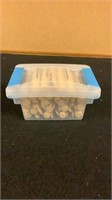 1 Quart flip box storage container with contents