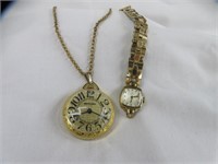 LADIES OMEGA WRIST WATCH & WATCH PENDANT W/ CHAIN