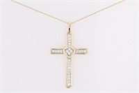 .35 Ct Diamond Cross Pendant Necklace 14 Kt