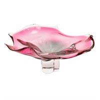 Pink Floral Motif Art Glass Bowl