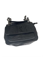 Black Crinkled Leather Silver Chain Strap Purse