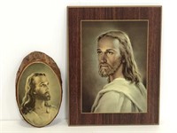 Two vintage wood Jesus portraits