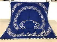 Royal blue embroidered tea table cloth w/ napkins