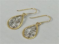 Gold Over 925 Silver Tear Drop Dangle Earrings