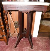 Victorian Walnut carved marbletop lamp table