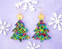 Green Glitter Christmas Tree Earrings