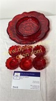 6 ruby red salt cellars and butter dish base