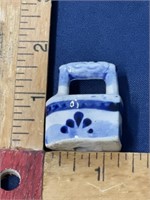 Miniature blue porcelain iron dollhouse shadowbox