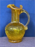 Orange crackle glass handblown small pitcher