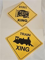 12X12" WATERPROOF SIGNS-REBEL AND TRAIN CROSSING