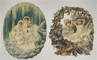 2) ANTIQUE VICTORIAN ERA DIECUT CHRISTMAS