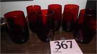 SET OF 6 RUBY RED WATER GLASSES