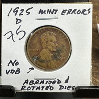 1925 WHEAT PENNY CENT NO VDB ABRAIDED DIES