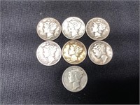 Six 1942 and One 1944 Mercury Dimes