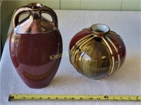 vtg estate pottery lot squat vase & pillow vase