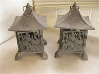 Two 9" Cast Iron Pagoda Candle Lanterns